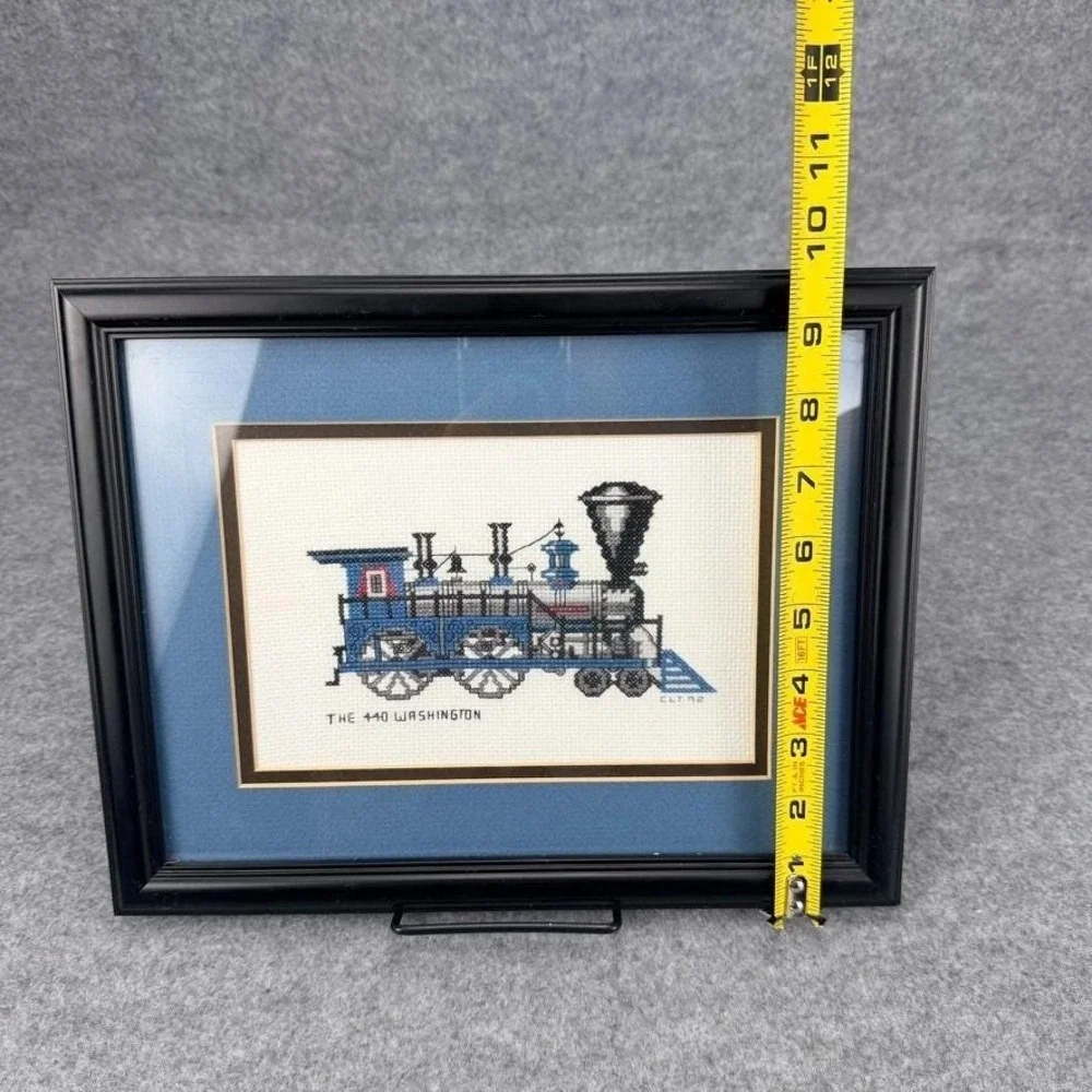 Framed Cross Stitch The 440 Washington Steam Locomotive Train Artwork CLT 92
